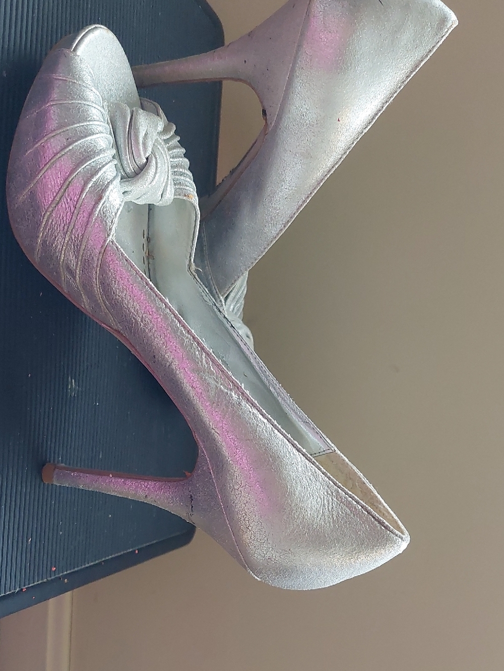 Silver Metallic Knot-Accent High Heel Pumps